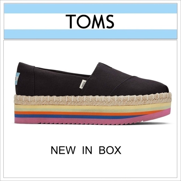 ALPARGATA Platform Rope High Blk Canvas Rainbow Eva Shoes Slip On Loafer NIB - Picture 1 of 8